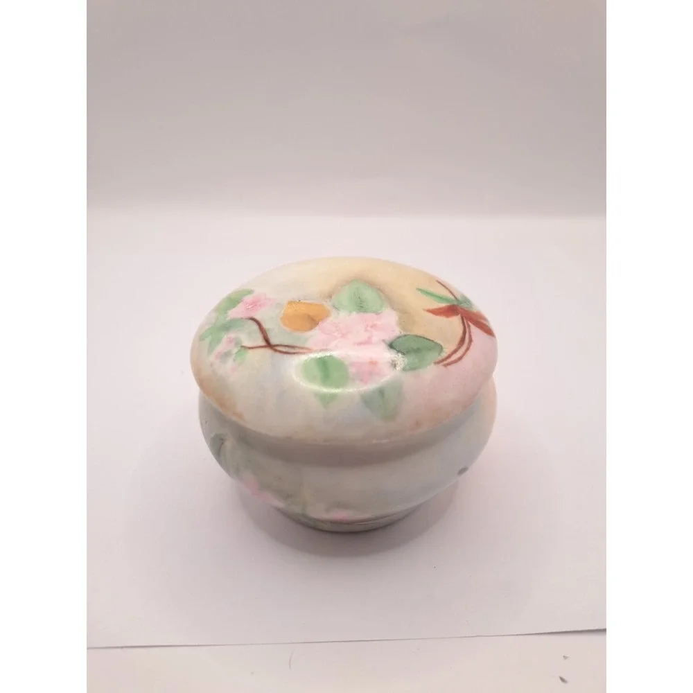 Antique La Seynie Limoges P&P France Pink Dogwood Handpainted Vanity Powder Dish